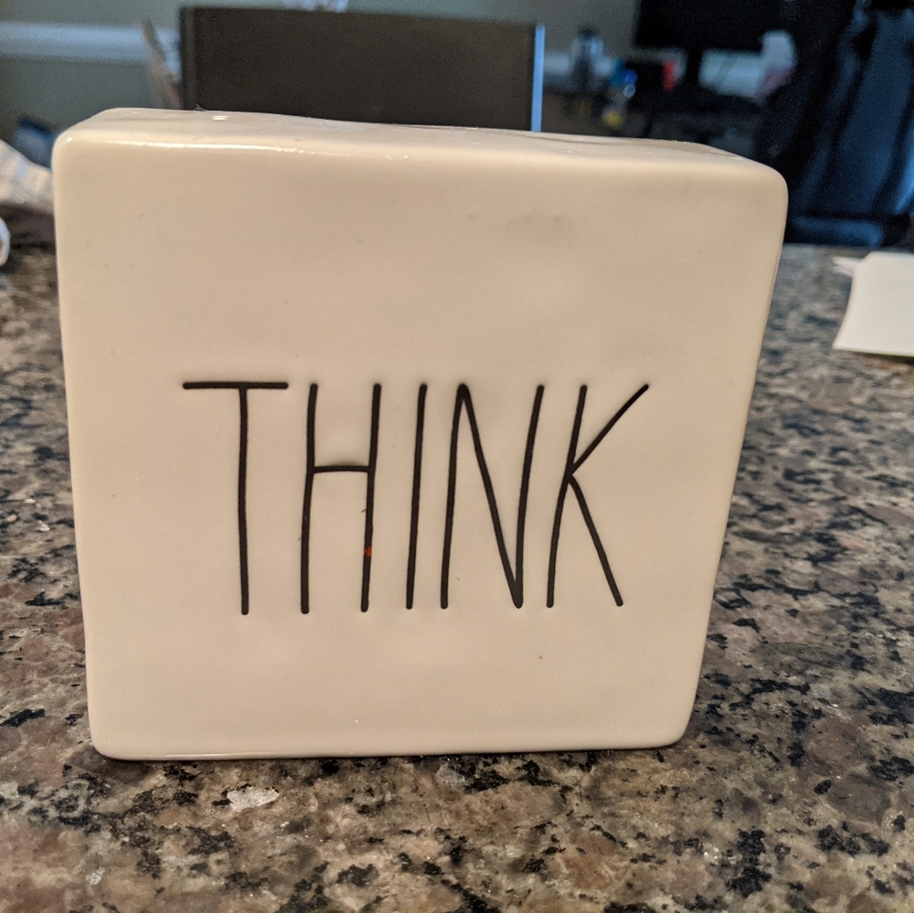 Rae Dunn Think Evolve Ceramic Sign Paperweight